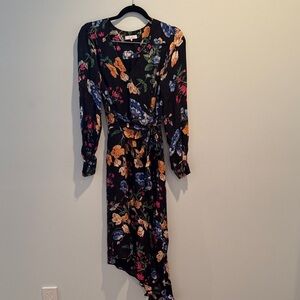 Parker Black Floral Asymmetrical Dress